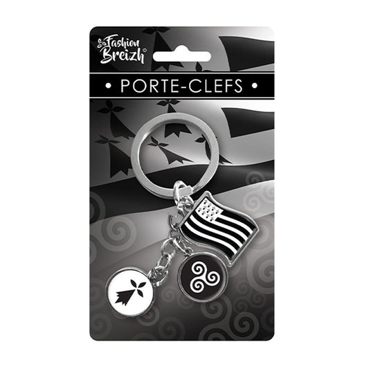 Porte-clés - Drapeau breton - Triskell - Métal - Pour clés, sacs à main - Bretagne