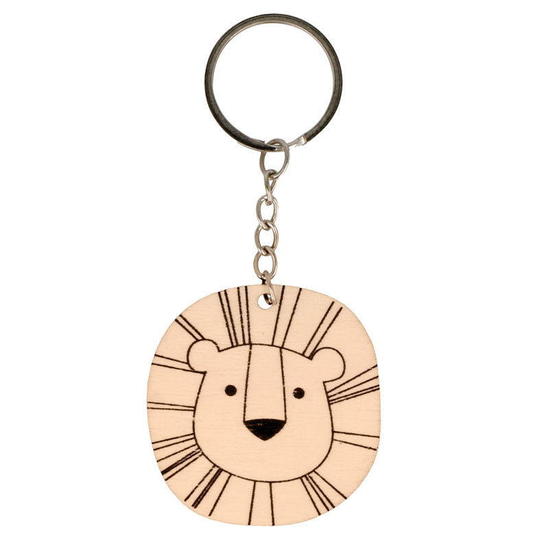 Porte-clés - Rond - Forme de lion - A personnaliser - Bois - 5cm diamètre