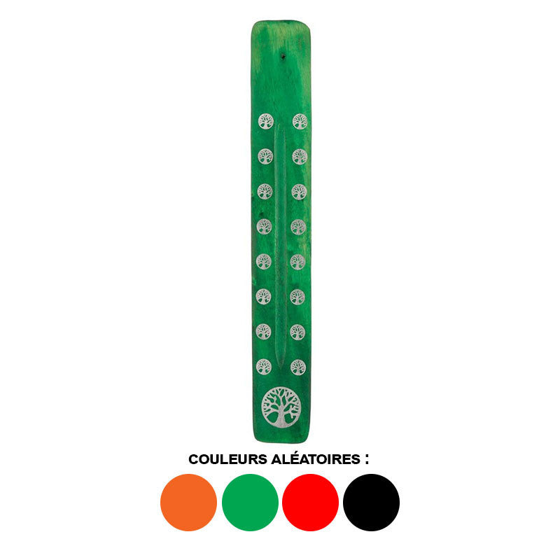 Porte-encens - Attrape cendres - Bois - Motif arbre de vie - Coloris aléatoire