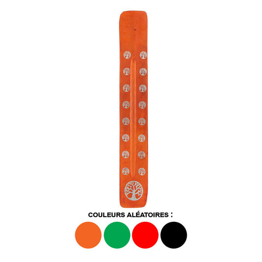Porte-encens - Attrape cendres - Bois - Motif arbre de vie - Coloris aléatoire
