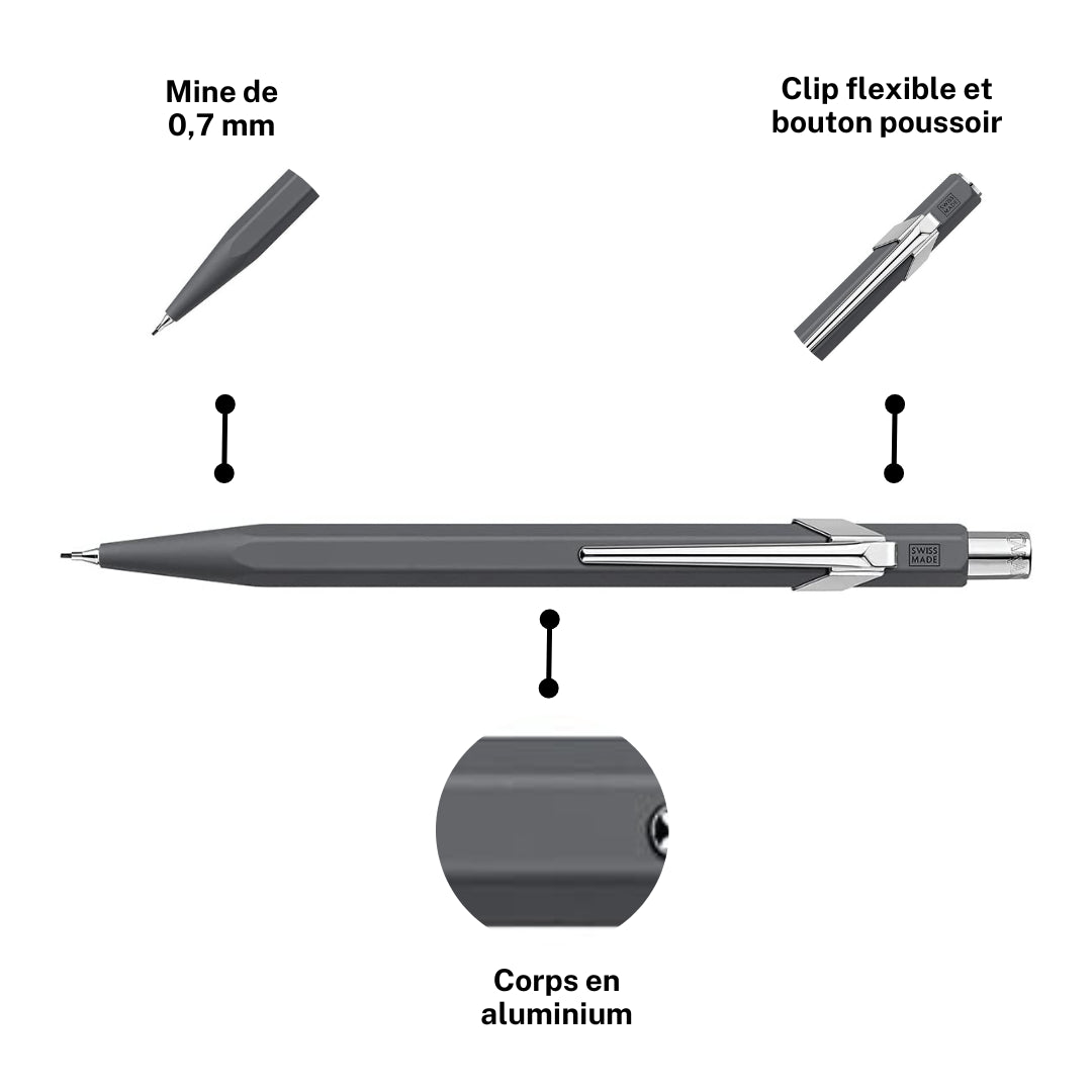 Porte-mines - Métal - Gris - Mine de 0,7mm - Rechargeable - Caran d'Ache 849