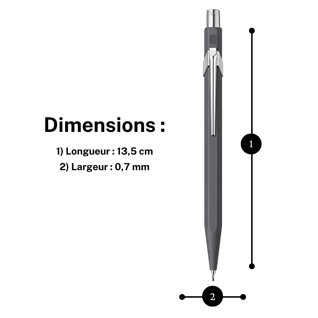 Porte-mines - Métal - Gris - Mine de 0,7mm - Rechargeable - Caran d'Ache 849