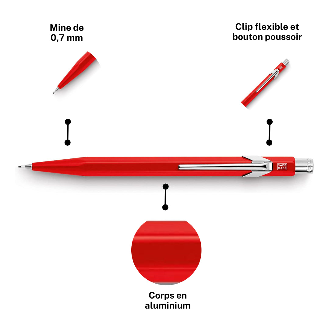 Porte-mines - Métal - Rouge - Mine de 0,7mm - Rechargeable - Caran d'Ache 849