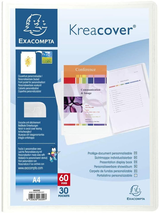 Porte-vues - 60 vues - 30 pochettes - Couverture personnalisable - Blanc - Exacompta