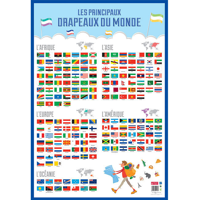 Poster pédagogique - J'apprends les drapeaux du monde - 52x76cm - A afficher - Bouchut
