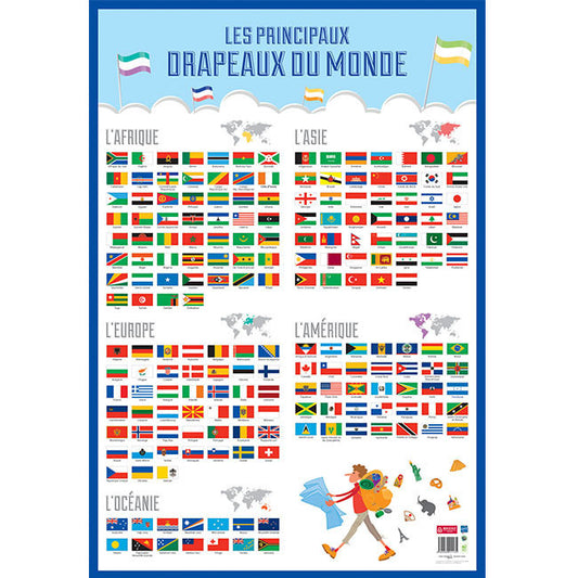Poster pédagogique - J'apprends les drapeaux du monde - 52x76cm - A afficher - Bouchut