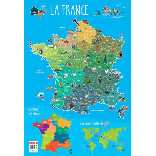 Poster pédagogique - La carte de France - 52x76cm - A afficher - Bouchut