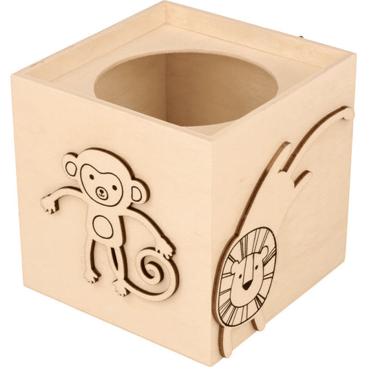 Pot à crayons - Animaux de la jungle - Bois - 10x10cm - A personnaliser