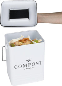 Petite poubelle de cuisine - Composte - 5L - Métal - Couvercle et poignée