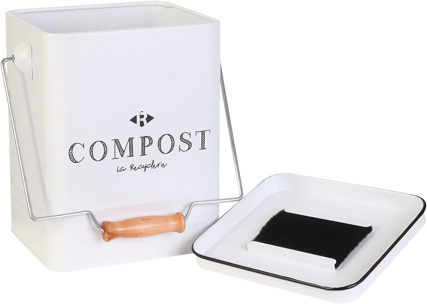 Petite poubelle de cuisine - Composte - 5L - Métal - Couvercle et poignée