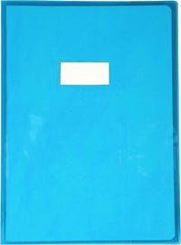 Protège cahier - A4 - 21x29,7cm - Bleu transparent - Avec porte étiquette