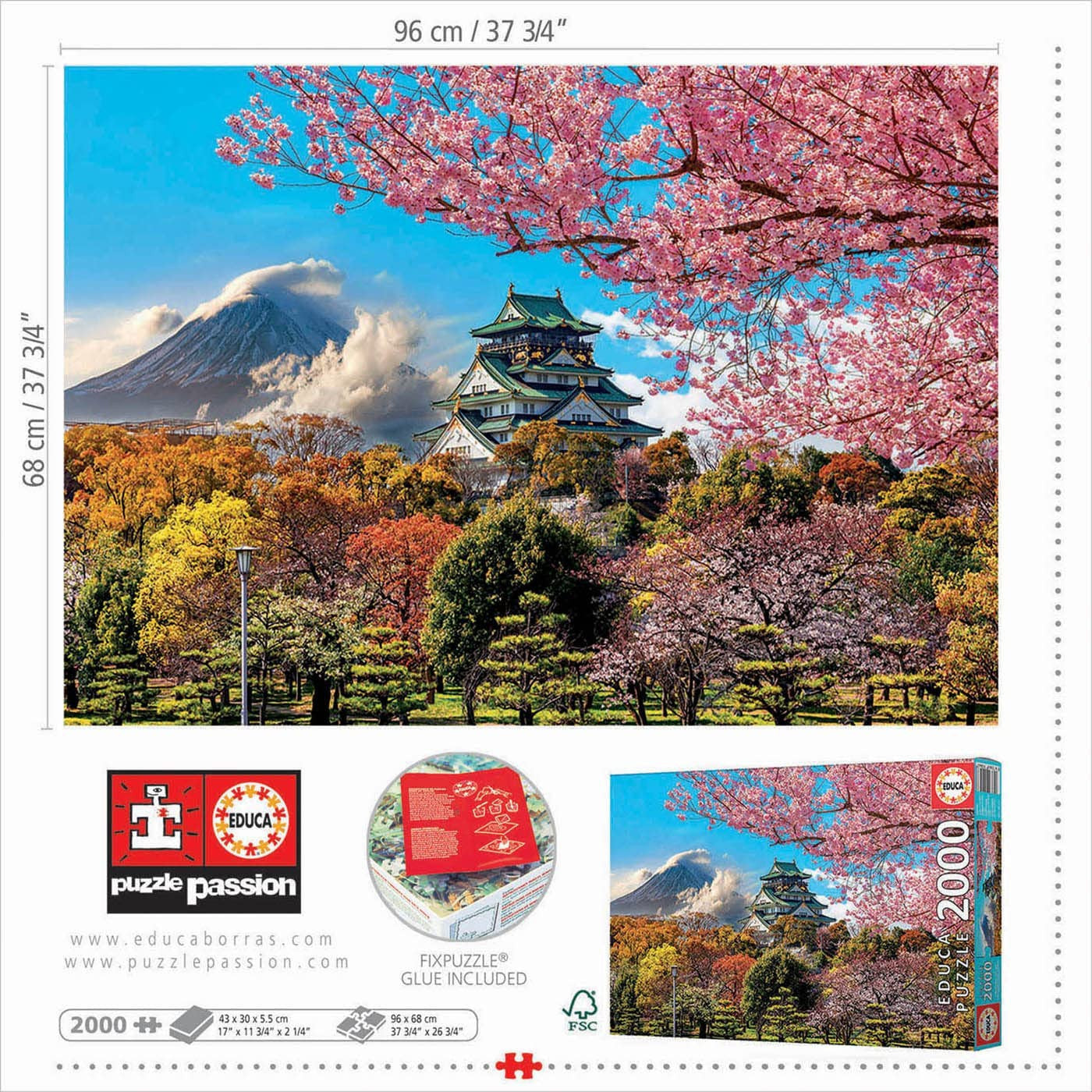 Puzzle - 2000 pièces - Le château d'Osaka au Japon - Educa