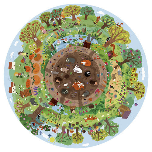 Puzzle - Forme ronde - Animaux - Biosphère - Enfant - 48 pièces - Apli Kids