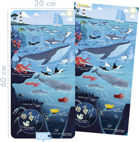 Puzzle - Educatif - 100 pièces - Enfant dès 6 ans - Apprendre le monde marin