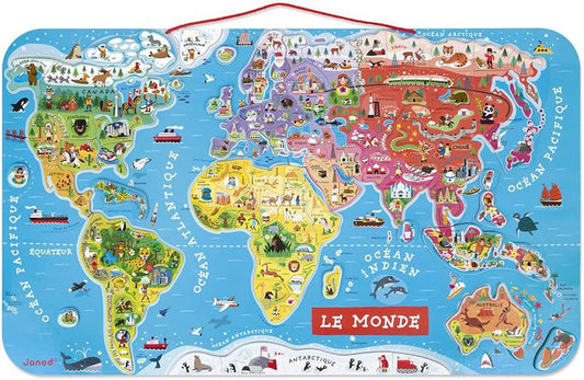 Puzzle - Carte du monde - 92 pièces magnétiques - 70x43cm - Dès 7 ans - Janod