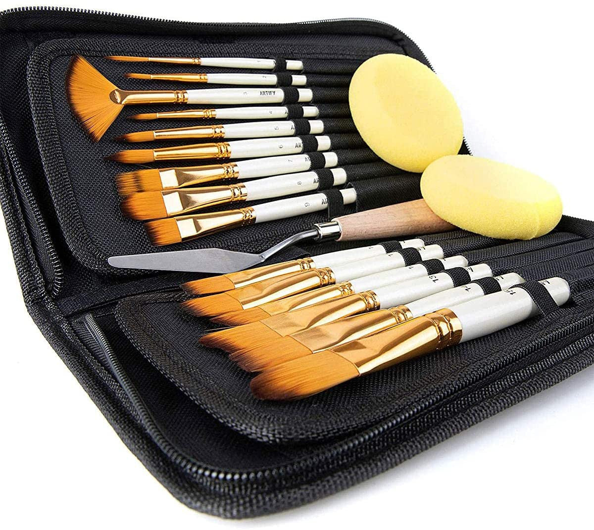 Pochette de pinceaux, spatules et éponges pour la peinture artistique Qbix