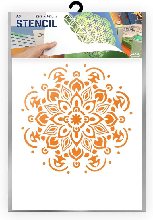 Pochoir mandala format A3 décoration peinture QBIX