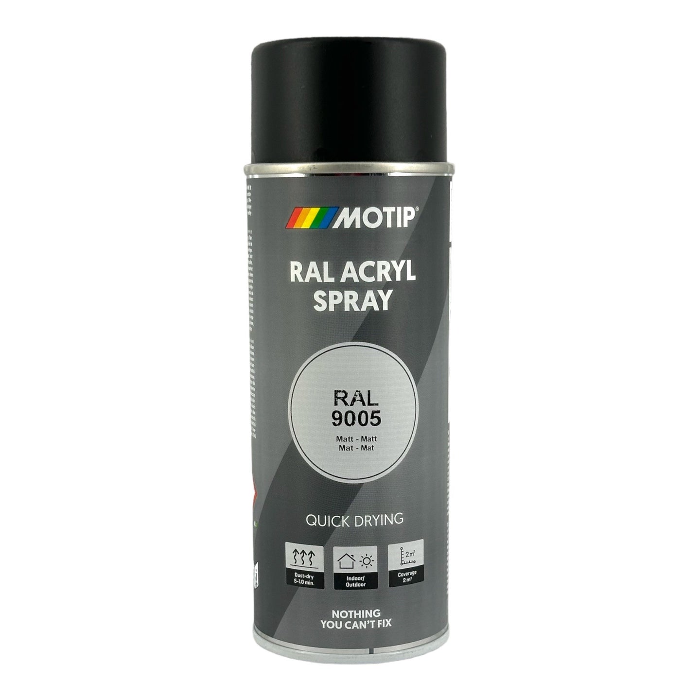 Bombe de peinture - Noir - RAL 9005 - Mat - Acrylique - Tous supports - MoTip - 400ml