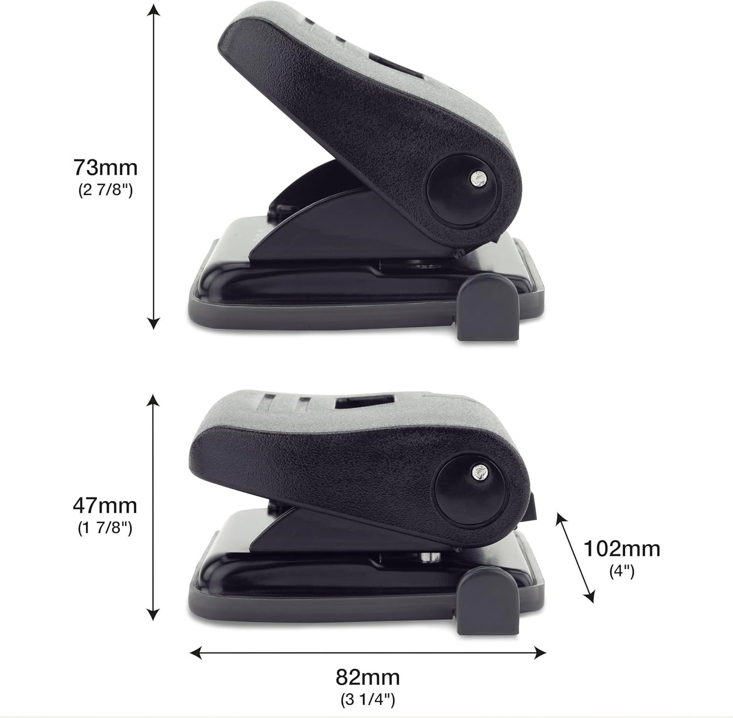 Perforatrice - 2 trous - Noir - Métal - Bureau - Avec guide papier ajustable