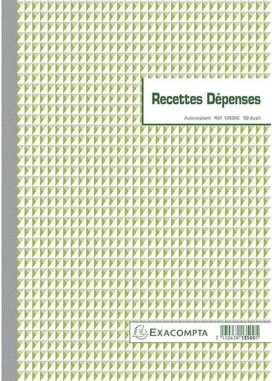 Registre de recettes et dépenses - A4 - 50 feuilles - Autocopiant - Commerçant - Artisan - Exacompta