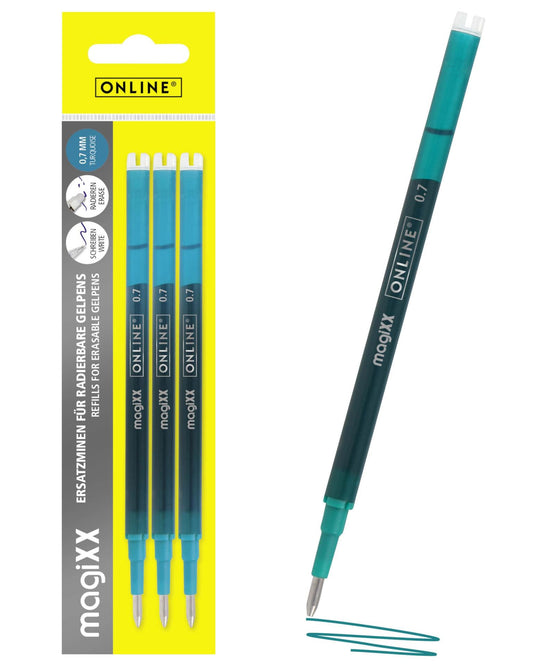 Recharges pour stylo roller - Encre gel - Turquoise - Effaçable - 0,7mm - Online