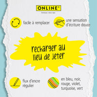 Recharges pour stylo roller - Encre gel - Violet lilas - Effaçable - 0,7mm - Online