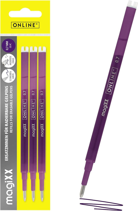 Recharges pour stylo roller - Encre gel - Violet lilas - Effaçable - 0,7mm - Online
