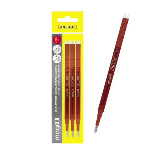 Recharges pour stylo roller - Encre gel - Rouge - Effaçable - 0,7mm - Online