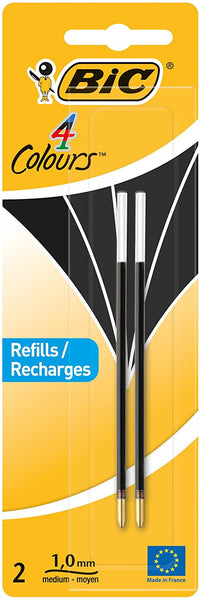 Recharge Pour Stylo Bille Bic 4 Couleurs - Pointe Moyenne - Noir - Bic