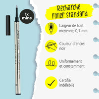 Recharge pour stylo roller - Noir - Trait moyen 0,7mm - Standard - Online