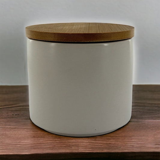 Récipient - Avec couvercle bois - Pour faire une bougie - Céramique - 10cm diamètre
