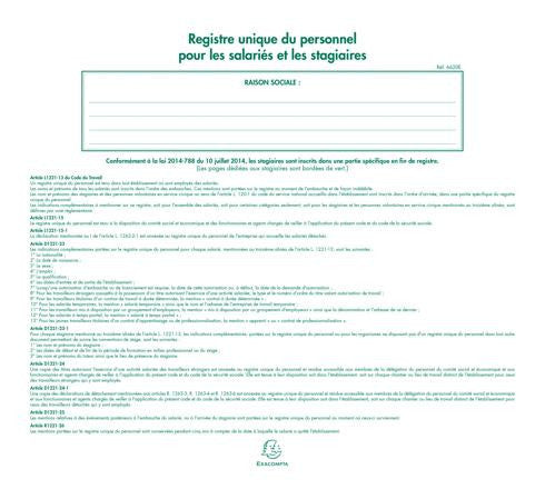 Registre unique du personnel - Salariés et stagiaires - 27x32cm - 56pages - Exacompta