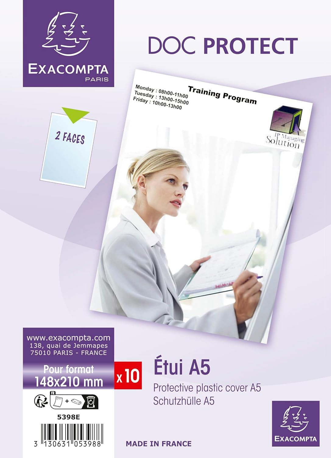 Pochettes - Protège-document - A5 - 2 faces - Transparent - Lot de 10 - Exacompta