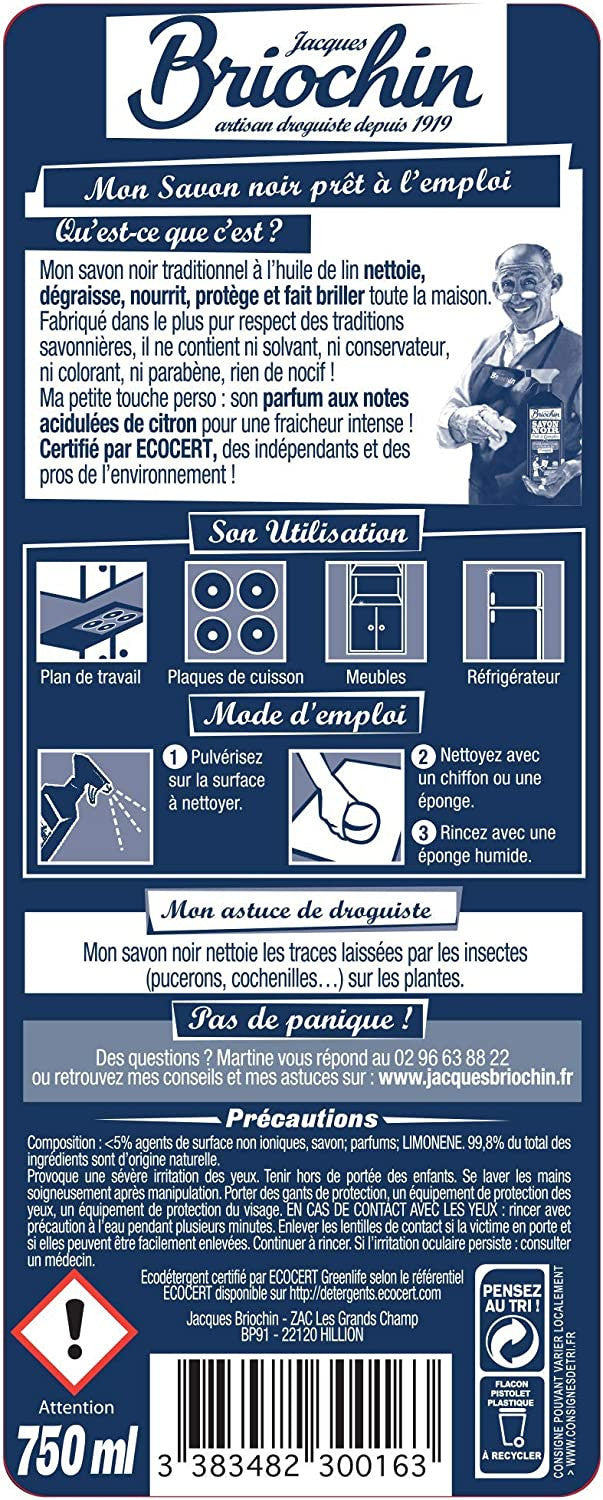 Produit nettoyant au savon noir - Pour la maison - Toutes surfaces - Naturel - Briochin