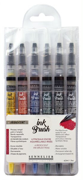 Pochette de 6 pinceaux à réservoir Ink Brush Sennelier couleurs irisées