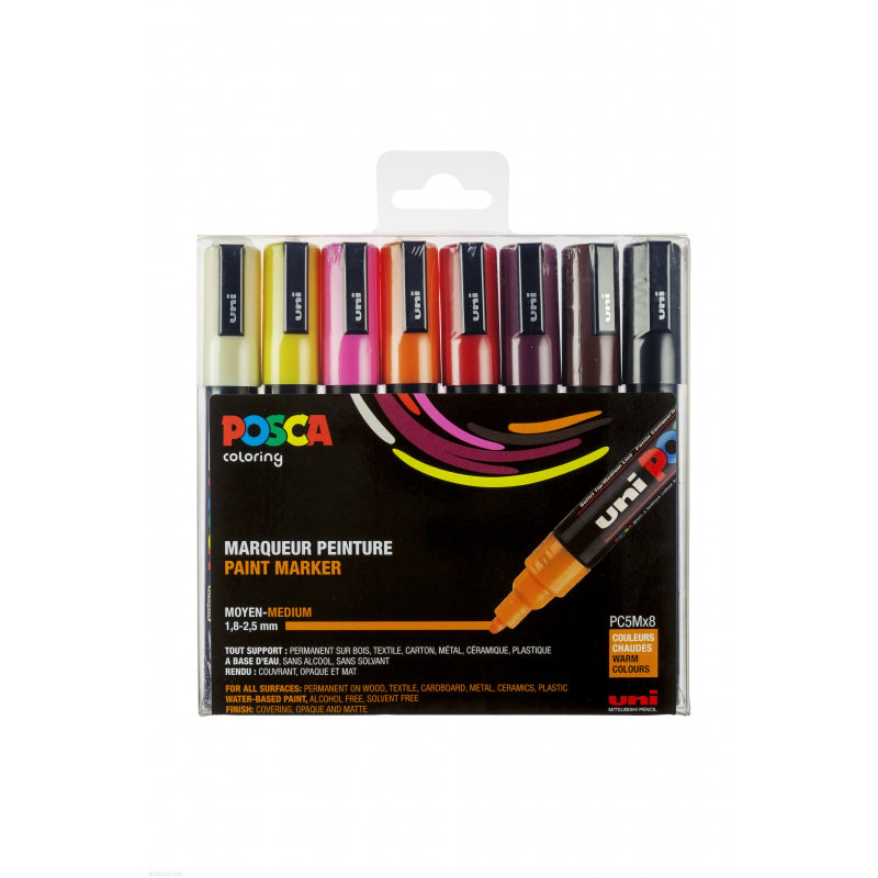 Pochette de 8 marqueurs Posca PC-5M | pointe moyenne conique