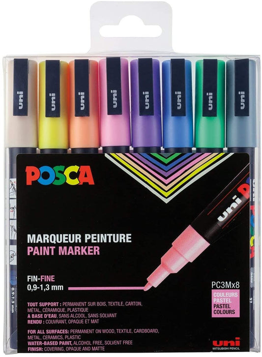 Pochette de 8 marqueurs Posca PC-3M | pointe fine conique