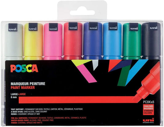 Pochette de 8 marqueurs Posca PC-8K | pointe large biseautée