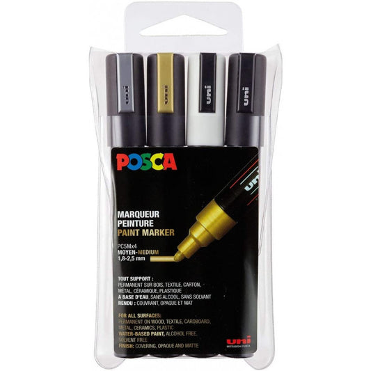 Pochette de 4 marqueurs Posca PC-5M | pointe moyenne conique