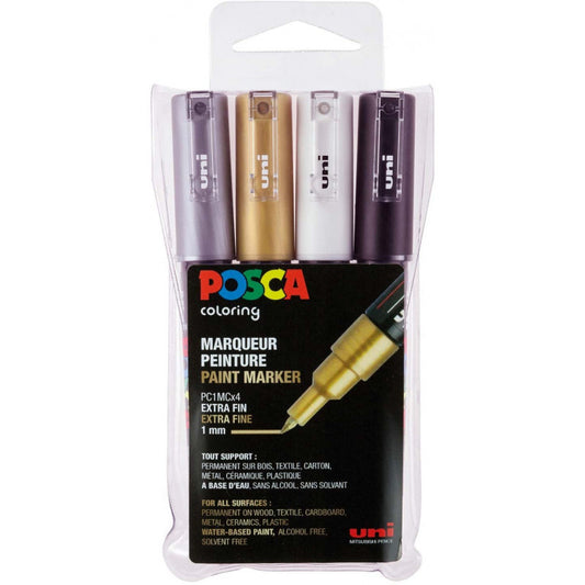 Pochette de 4 marqueurs Posca PC-1MC | pointe extra-fine conique