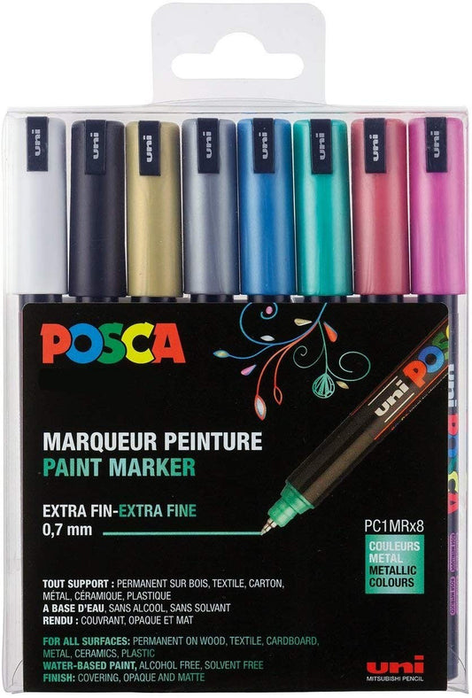 Pochette de 8 marqueurs Posca PC-1MR | pointe extra-fine calibrée