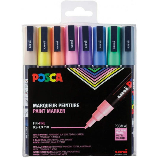 Pochette de 8 marqueurs Posca PC-3M | pointe fine conique
