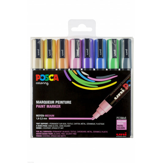 Pochette de 8 marqueurs Posca PC-5M | pointe moyenne conique