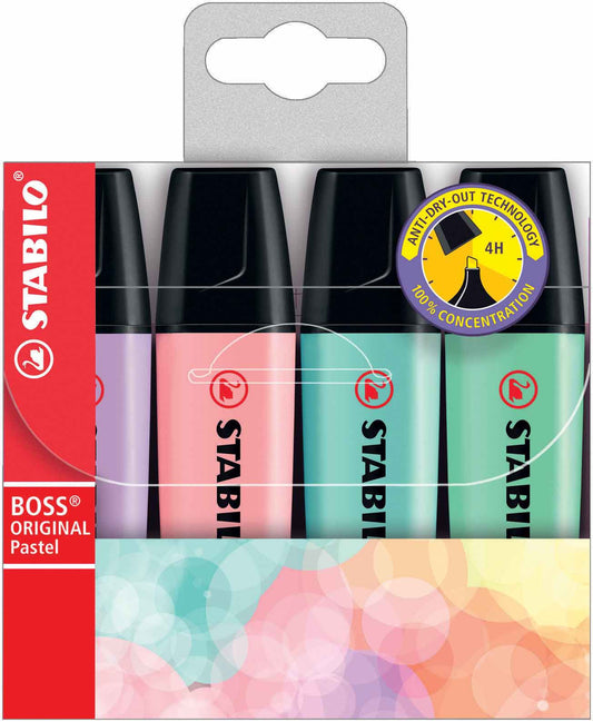 Pochette de 4 surligneurs STABILO BOSS ORIGINAL Pastel - assortiment pastel