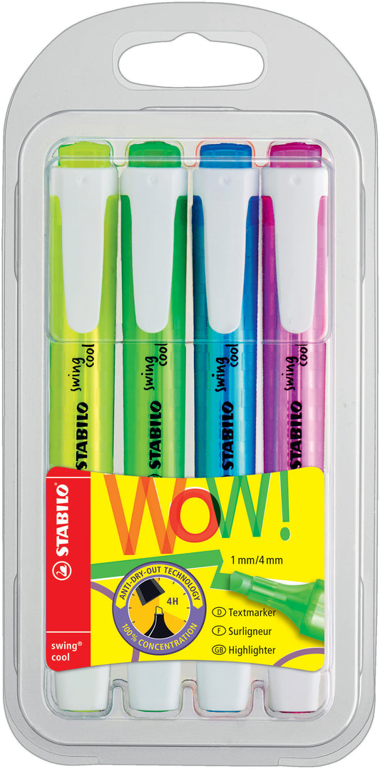 Pochette de 4 surligneurs STABILO swing cool - assortiment fluo