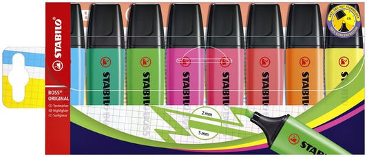 Pochette de 8 surligneurs STABILO BOSS ORIGINAL - assortiment fluo