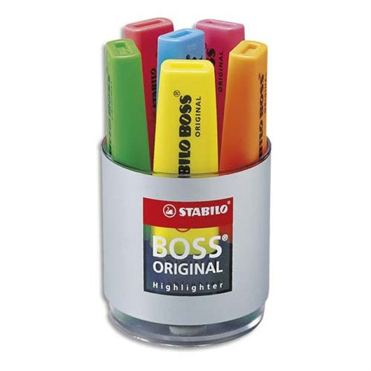 Pot à crayons - 6 surligneurs - STABILO BOSS ORIGINAL - Assortiment fluo