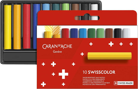 10 pastels à la cire - Permanents - Beaux-arts - Couleurs assorties - Caran d'Ache - Swisscolor