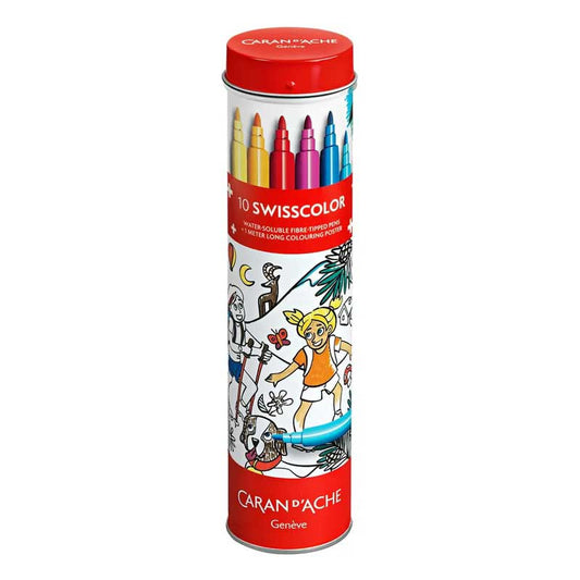 10 feutres de coloriage - Enfant - Inclus 1 poster - Boîte métal - Carand' Ache