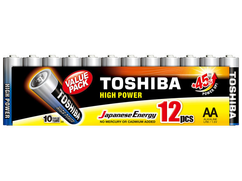 Piles - AA - LR6 - Alkaline - 1.5V - Lot de 12 piles - Toshiba - Batterie